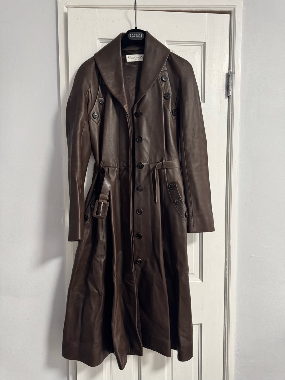 Christian Dior Brown Lambskin Leather Belted Trench Coat FR 36